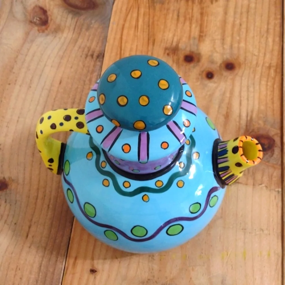 Hand Painted Large Ceramic Polka Dot Tea Pot